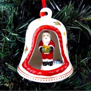 Santa Claus Bell Villeroy & Boch Christmas Tree Ornament In Box White and Red